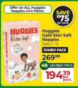 Dis-Chem Huggies Gold Skin Soft Nappies-Per Pack offer