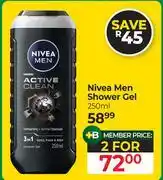 Dis-Chem Nivea Men Shower Gel-For 2 x 250ml offer