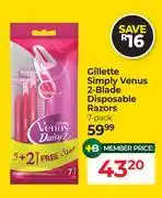 Dis-Chem Gillette Simply Venus 2-Blade Disposable Razors 7 Pack offer