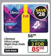 Dis-Chem Libresse Ultra Large Night Duo Pads 16 Pack-For 2 offer