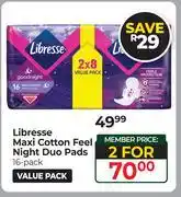 Dis-Chem Libresse Maxi Cotton Feel Night Duo Pads 16 Pack Value Pack-For 2 offer