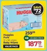 Dis-Chem Huggies Pure Baby Wipes 12 x 56 Wipes Value Pack-Per Pack offer