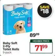 Dis-Chem Baby Soft 2-Ply Toilet Rolls-9's Pack offer