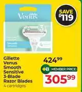 Dis-Chem Gillette Venus Smooth Sensitive 3-Blade Razor Blades 4 Cartridges offer