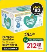 Dis-Chem Pampers Sensitive Baby Wipes 9 x 56 Wipes Value Pack-Per Pack offer