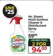 Dis-Chem Mr Sheen Multi-Surface Cleaner & Disinfectant Spray-For 2 x 1Ltr offer