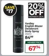 Dis-Chem Yardley English Blazer Deodorant Body Spray-250ml offer