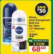 Dis-Chem Nivea Anti-Perspirant Roll-On For Men or Women-For 3 x 50ml offer