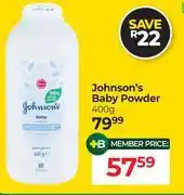 Dis-Chem Johnson's Baby Powder-400g offer