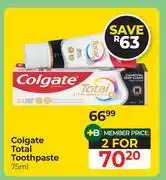 Dis-Chem Colgate Total Toothpaste-For 2 x 75ml offer
