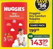 Dis-Chem Huggies Dry Comfort Nappies(Sizes 1-5) Jumbo Pack-Per Pack offer