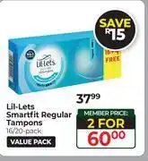 Dis-Chem Lil-Lets Smartfit Regular Tampons 16/20 Pack Value Pack-For 2 offer