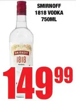 Boxer Liquors Smirnoff 1818 vodka offer