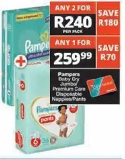 Checkers Pampers Baby Dry Jumbo/ Premium Care Disposable Nappies/ Pants offer