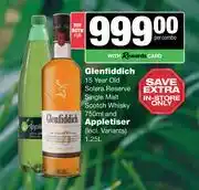 Spar Tops Glenfiddich 15 Year Old Solera Reserve Single Malt Scotch Whisky-750ml & Appletiser 1.25L-For Both offer