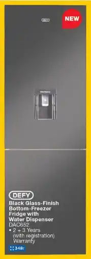 OK Furniture Defy Black Glass-Finish Bottom-Freezer Fridge with Water Dispenser offer