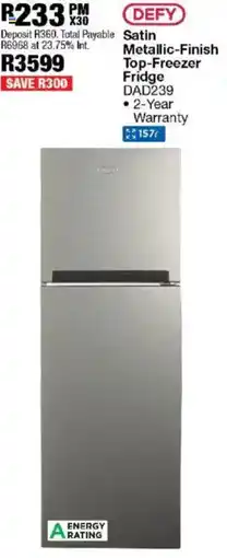 OK Furniture Defy Satin Metallic-Finish Top-Freezer Fridge offer