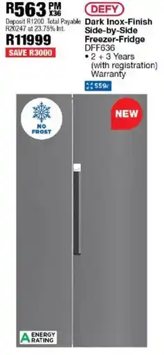 OK Furniture Defy Dark Inox-Finish Side-by-Side Freezer-Fridge offer