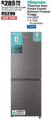 OK Furniture Hisense Titanium Inox-Finish Combi Bottom-Freezer Fridge offer