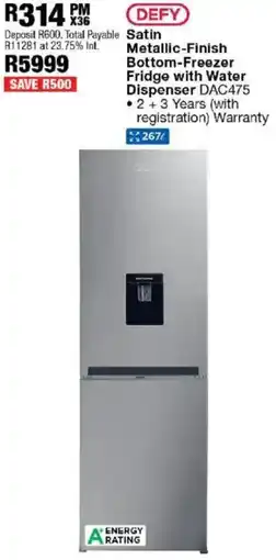 OK Furniture Defy Satin Metallic-Finish Bottom-Freezer Fridge with Water Dispenser offer