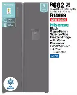 OK Furniture Hisense Black Glass-Finish Side-by-Side Freezer-Fridge with Water Dispenser offer