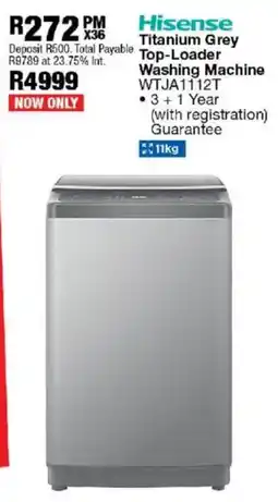 OK Furniture Hisense Titanium Grey Top-Loader Washing Machine offer