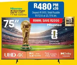 OK Furniture Hisense 75" 4K Smart Digital LED TV offer