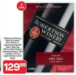 Pick n Pay Hypermarket Robertson Winery Natural Sweet Red, White or Rose, Dry Smooth Red, Semi Sweet Johannesberger Red/ White or Extra Light White offer
