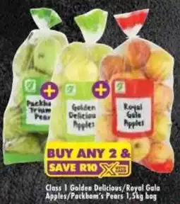 Shoprite Class 1 Golden Delicious/ Royal Gala Apples/ Packham's Pears offer