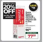 Zyora Zyzinc 1000mg Vitamin C, Vitamin D3 & Zinc-20 Effervescent Tablets