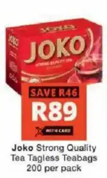Checkers Hyper Joko Strong Quality Tea Tagless Teabags offer