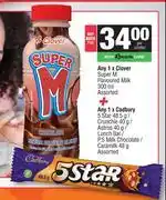 Spar Clover Super M Flavoured Milk 300ml+Cadbury 5 Star 48.5g/Crunchie 40g/Astros 40g-For Both offer