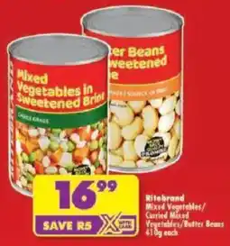 Shoprite Ritebrand Mixed Vegetables/ Curried Mixed Vegetables/ Butter Beans offer