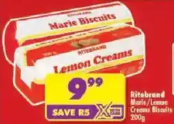 Shoprite Ritebrand Marie/ Lemon Creams Biscuits offer