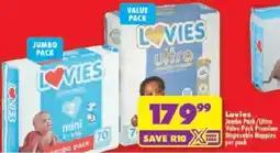 Shoprite Lovies Jumbo Pack/ Ultra Value Pack Premium Disposable Nappies offer