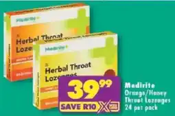 Shoprite Medirite Orange/ Honey Throat Lozenges offer