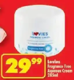 Shoprite Lovies Fragrance Free Aqueous Cream offer