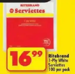 Shoprite Ritebrand 1-Ply White Serviettes offer