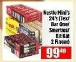 Devland Cash And Carry Nestle Mini's Tex/ Bar One/ Smarties/ Kit Kat 2 Finger offer