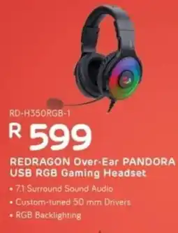 Computer Mania Redragon Over-Ear Pandora USB RGB Gaming Headset offer