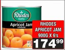 Advance Cash n Carry RHODES APRICOT JAM 900G X 6's offer