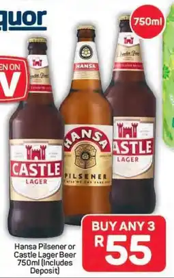 Pick n Pay Hypermarket Hansa Pilsener or Castle Lager Beer 750ml offer