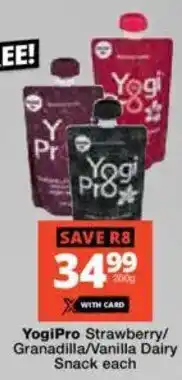 Checkers YogiPro Strawberry/ Granadilla/ Vanilla Dairy Snack offer