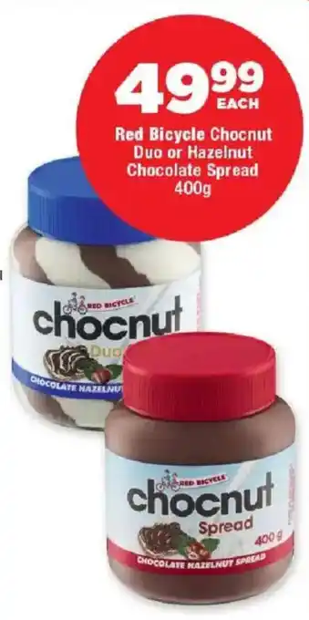 OK Foods Red Bicycle Chocnut Duo or Hazelnut Chocolate Spread offer