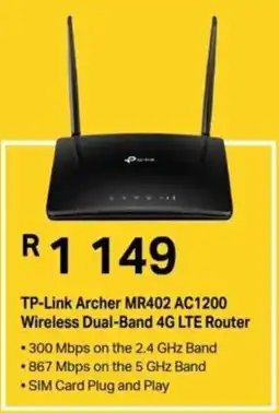 Computer Mania TP-Link Archer MR402 AC1200 Wireless Dual-Band 4G LTE Router offer