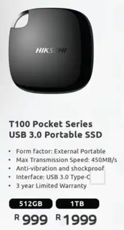 Computer Mania Hiksemi T100 Pocket Series USB 3.0 Portable SSD offer