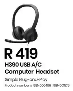Computer Mania Logitech H390 USB A/C Computer Headset offer