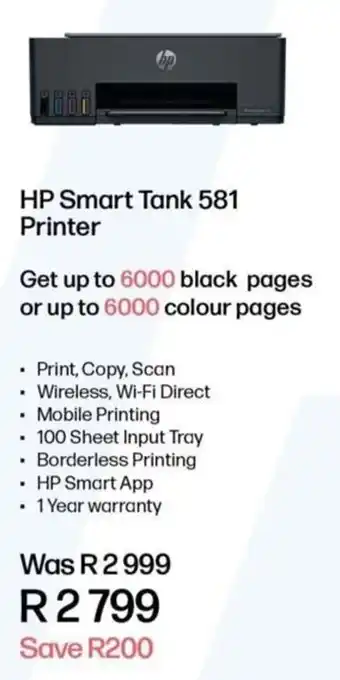 Computer Mania HP Smart Tank 581 Printer offer