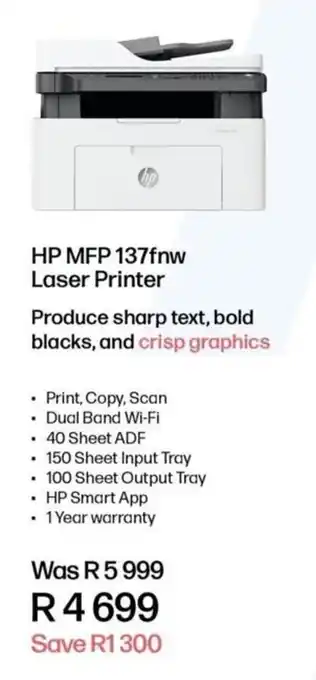Computer Mania HP MFP 137fnw Laser Printer offer