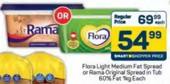 Flora Light Medium Fat Spread or Rama Original Spread in Tub 60% Fat